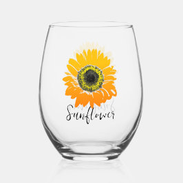 Vaso De Vino Sunflower Design Stemless Wine Glass