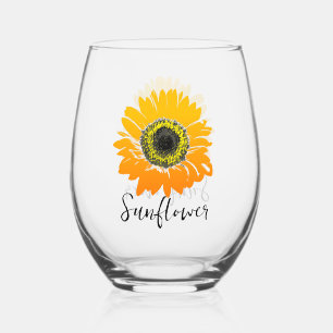 Vaso De Vino Sunflower Design Stemless Wine Glass