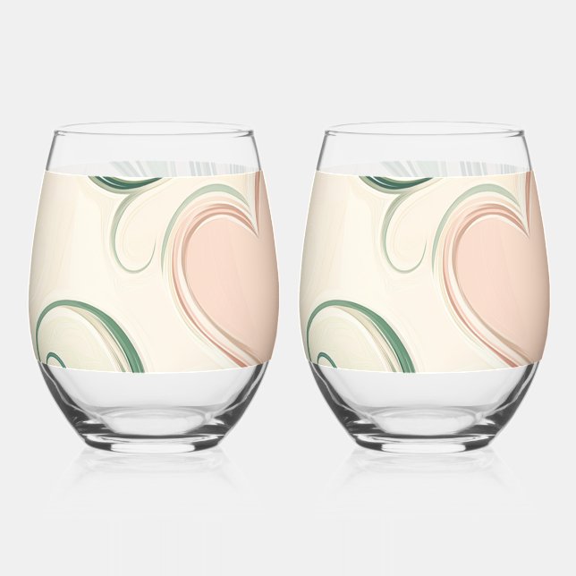 Vaso De Vino Swirling green lines with pink hearts  (Anverso)