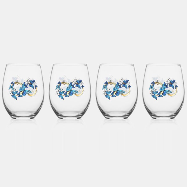 Vaso De Vino Symbol Infinity of Blue Morpho Butterflies (Anverso)