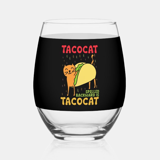 Vaso De Vino Tacocat Spelled Atrás Los Gatos De Tacos Cinco De  (Anverso)