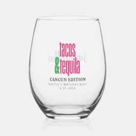 Vaso De Vino Tacos Rosados Calientes Cumpleaños Bachelorette Br