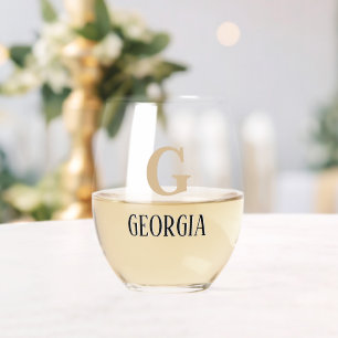 Vaso De Vino Tan nombre inicial y negro   Moderno