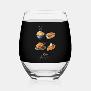 Vaso De Vino Tarta De Calabaza De Acción De Gracias Feliz Retro