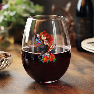 Vaso De Vino Tattoos de la mujer de Redhead