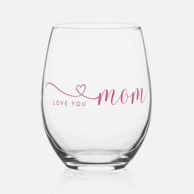 Vaso De Vino "Te amo, mamá" guion rosa elegante (Anverso)