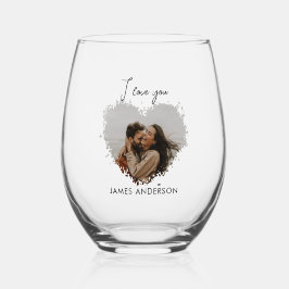 Vaso De Vino Te Amo Nombre y Foto del Corazón con Texto Persona