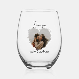 Vaso De Vino Te Amo Nombre y Foto del Corazón con Texto Persona