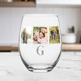 Vaso De Vino Te queremos abuela 3 Foto Monograma personalizado