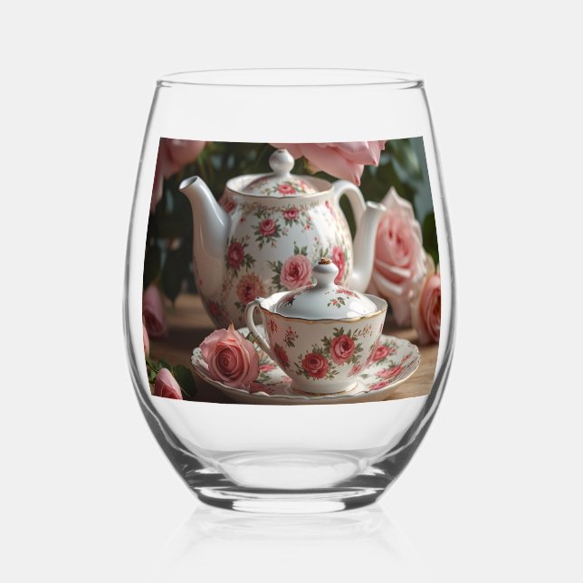 Vaso De Vino Té Rosa de col rosa (Anverso)