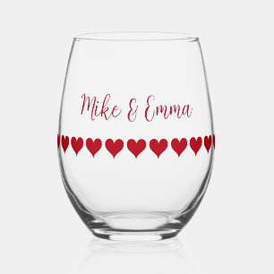 Vaso De Vino Tema del Corazón Rojo de la Pareja de Amor