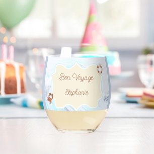 Vaso De Vino Tema del Océano Bon Voyage Personalizado con Nombr