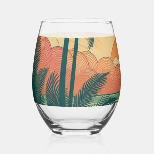 Vaso De Vino Terraza tropical retro/vintage/puesta de sol hawai