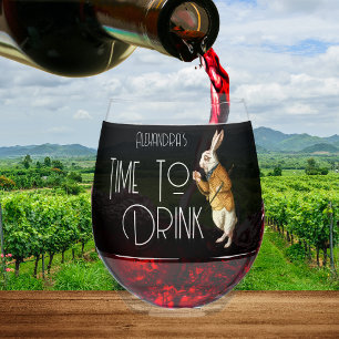Vaso De Vino Tiempo Personalizado De Beber De Conejo Blanco