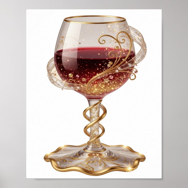 Vaso de vino tinto de oro genial Arte de texto 3D (Frente)