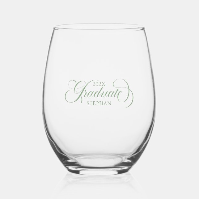 Vaso De Vino Tipografía elegante de guión verde salado (Anverso)