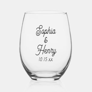 Vaso De Vino Tipografía negra con guión elegante de boda