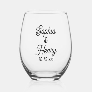 Vaso De Vino Tipografía negra con guión elegante de boda