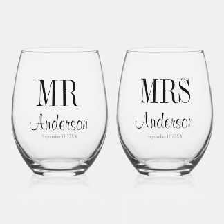 Vaso De Vino Tipografía para recién casados Sr. y Sra. Copa de 