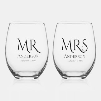 Vaso De Vino Tipografía para recién casados Sr. y Sra. Copa de 