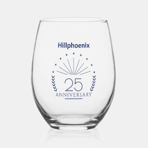 Vaso De Vino Tipografía personalizada azul para 25º aniversario
