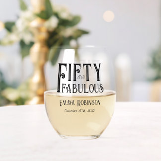 Vaso De Vino Tipografía Retro Cincuenta y Fabuloso Cumpleaños 5