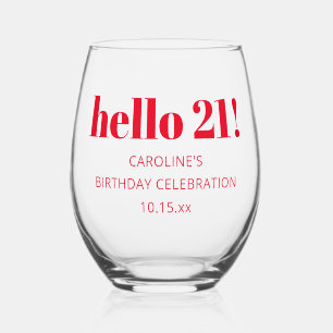 Vaso De Vino Tipografía Roja Negrita Cumpleaños 21 Personalizad
