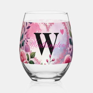 Vaso De Vino Tipografía texto corazones florales romántico acua