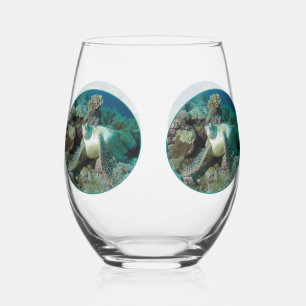 Vaso De Vino Tortuga marina verde en corales - Diseño fotográfi