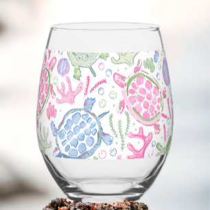 Vaso De Vino Tortugas de mar azul rosadas