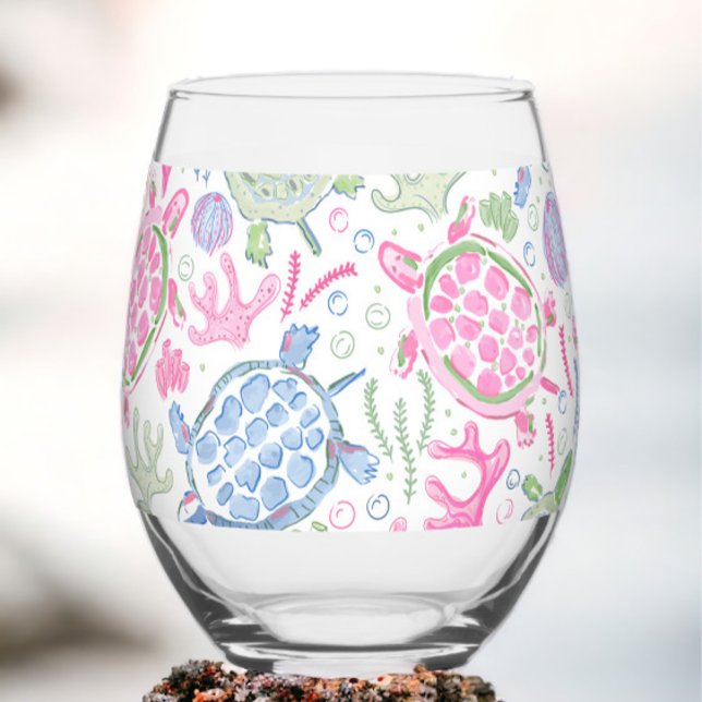 Vaso De Vino Tortugas de mar azul rosadas (Subido por el creador)