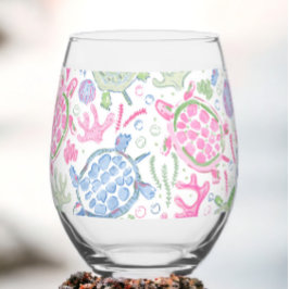 Vaso De Vino Tortugas Marinas Rosa Azul Elegantes 