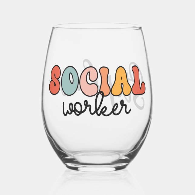 Vaso De Vino Trabajador social retro personalizado (Anverso)