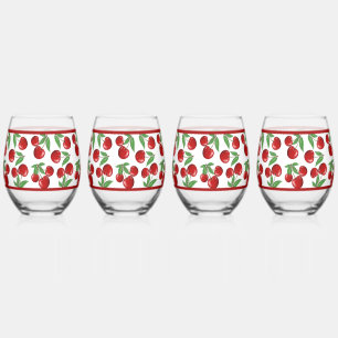 Vaso De Vino Trama de cerezas rojas por todas partes