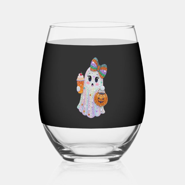 Vaso De Vino Trendy Halloween Rhinestones Ghost (Anverso)