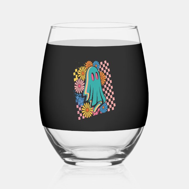 Vaso De Vino Trendy Neon Floral Ghost Halloween (Anverso)