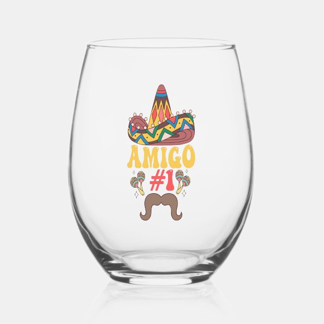 Vaso De Vino Tres amigos mexicanos graciosos coincidiendo con C (Reverso )