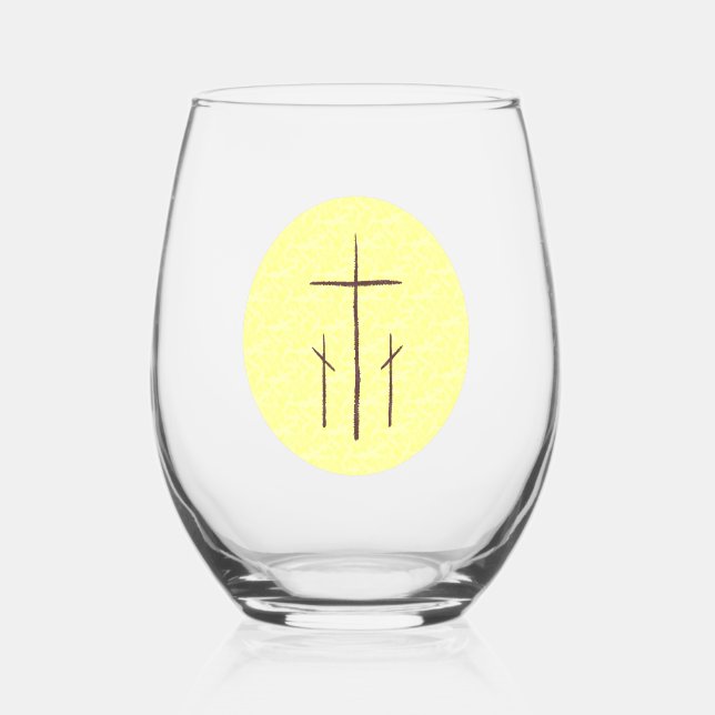 Vaso De Vino Tres cruces en amarillo calvario (Anverso)
