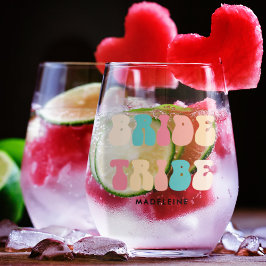 Vaso De Vino Tribu de novias Funky Tipografía Retro Nombre pers