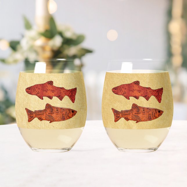 Vaso De Vino Trucha de arte popular azul/salmón (Insitu (Boda))