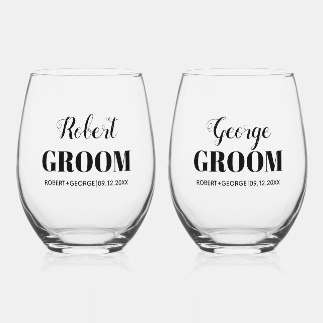 Vaso De Vino Two grooms names black typography gay wedding (Anverso)