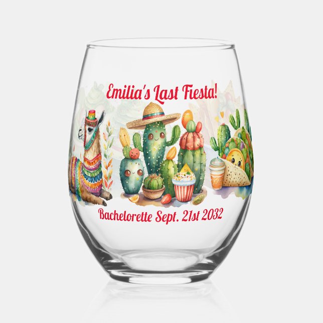 Vaso De Vino Última carta personalizada FIESTA Bachelorette CAC (Anverso)