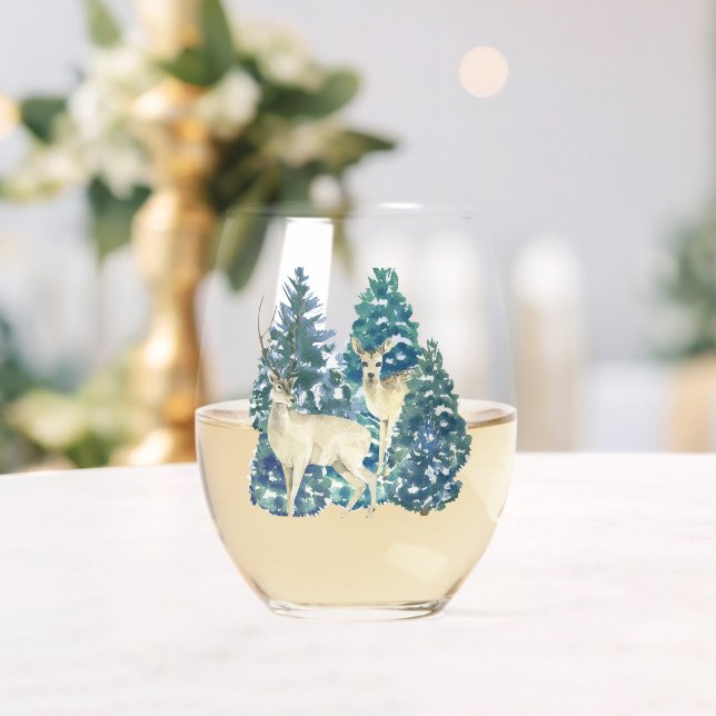 Vaso De Vino Un Par De Venados En El Bosque De Invierno (Insitu (Boda))