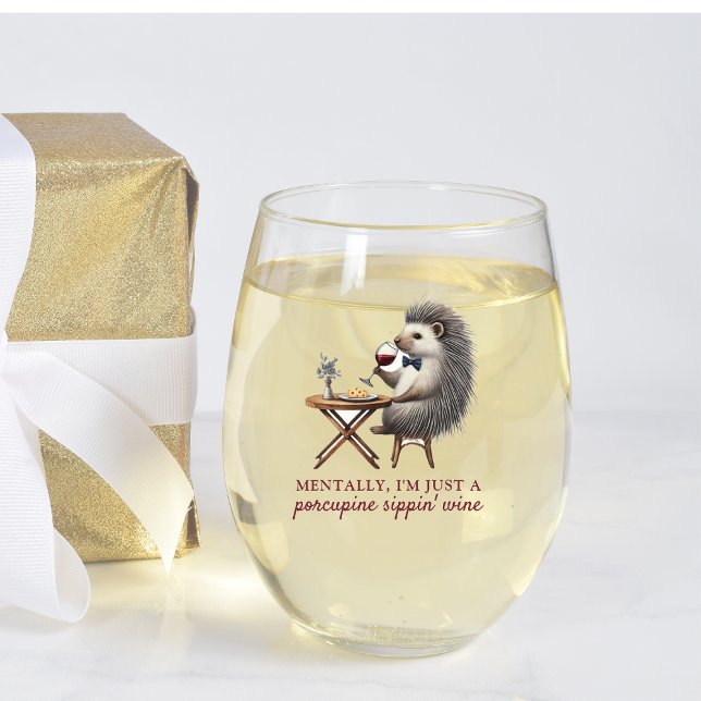 Vaso De Vino Único curioso amante del vino de Porcupine Bowtie (Sip with a smile using this funny porcupine wine glass. Perfect for wine lovers with humor!)