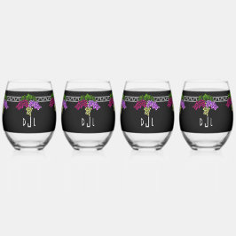 Vaso De Vino Uvas Art Deco - Negro, Plata, Violeta Monogramado
