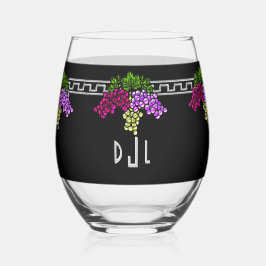 Vaso De Vino Uvas Art Deco - Negro, Plata, Violeta Monogramado