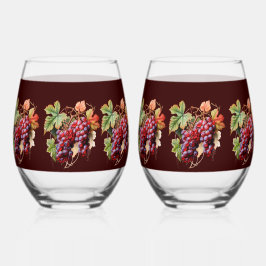 Vaso De Vino Uvas rojas púrpura viola fondo borgoñoso