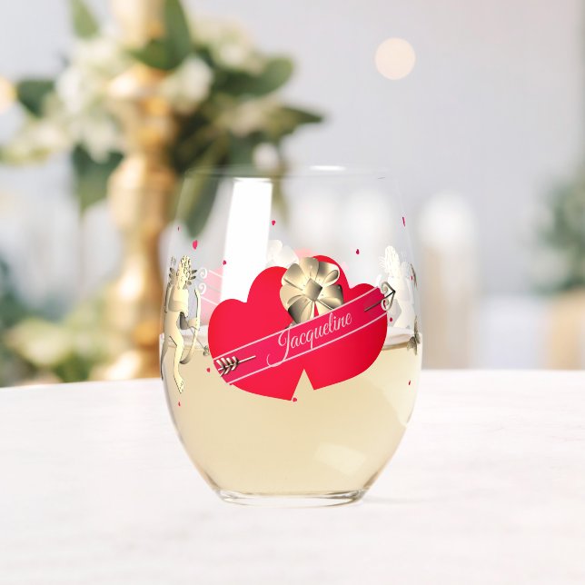 Vaso De Vino Valentine's Cupid & Hearts  (Insitu (Boda))