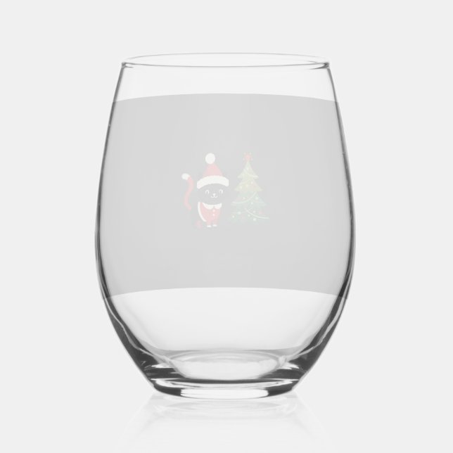 Vaso De Vino Vector gato de Navidad Santa árbol (Anverso)