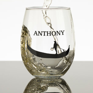 Vaso De Vino Venecia Gondola Silhouette en negro